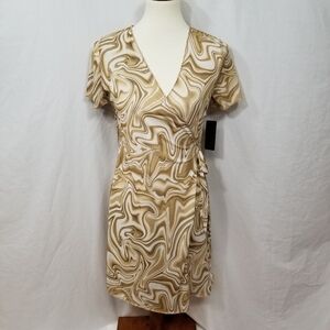 NEW Caution To The Wind Green Marbled Junior's Mesh Short Sleeve Wrap Mini Dress